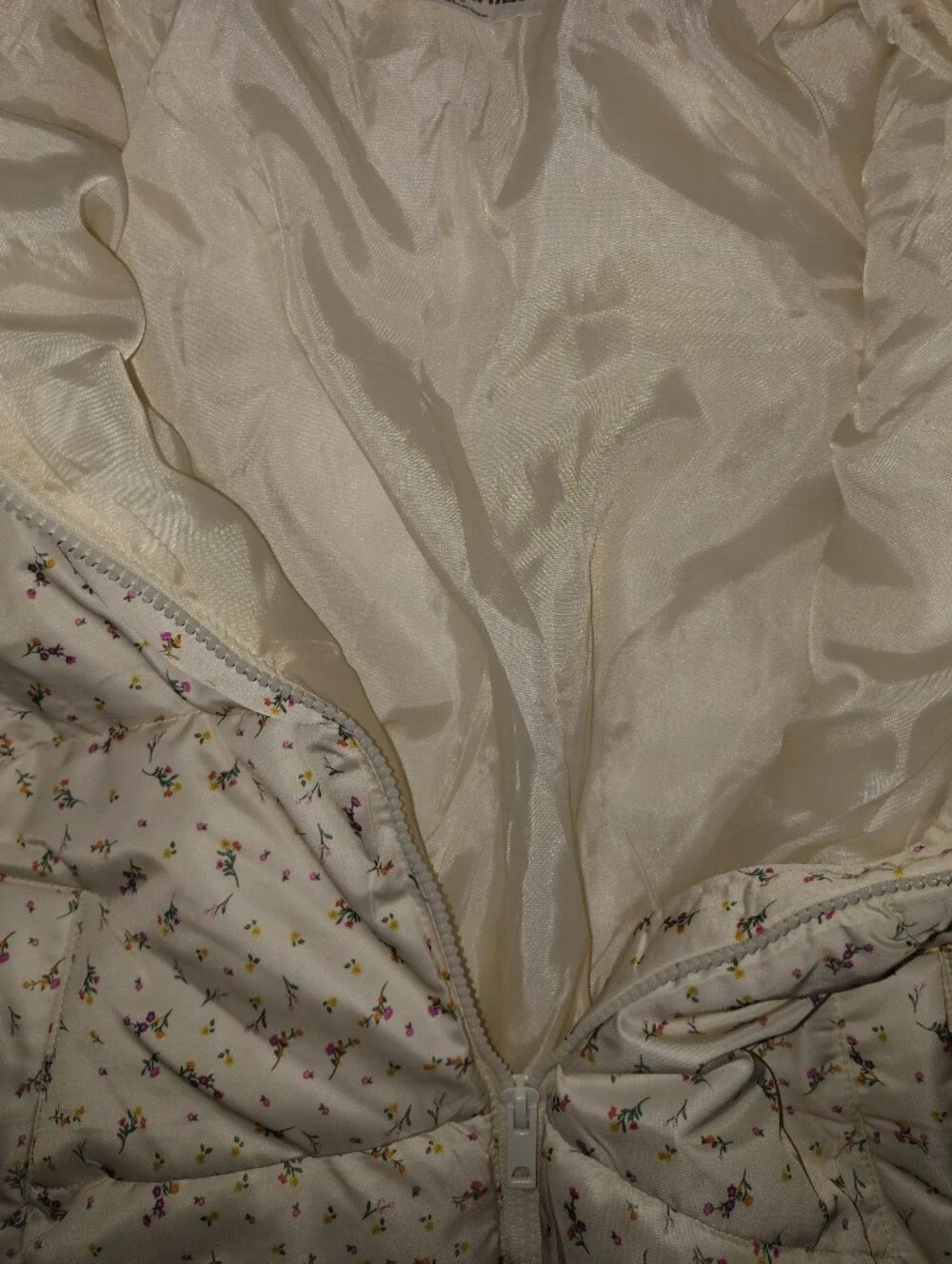Cream Puffer Jacket with Tiny Floral Print